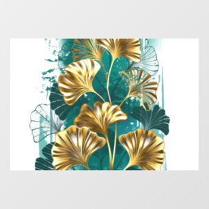 Autocollant Pour Fenêtre Branche avec Feuilles d'or Ginko Biloba