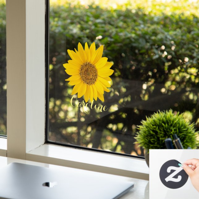 Autocollant Pour Fenêtre Bright Yellow Sunflower Nom personnalisé (Bureau)
