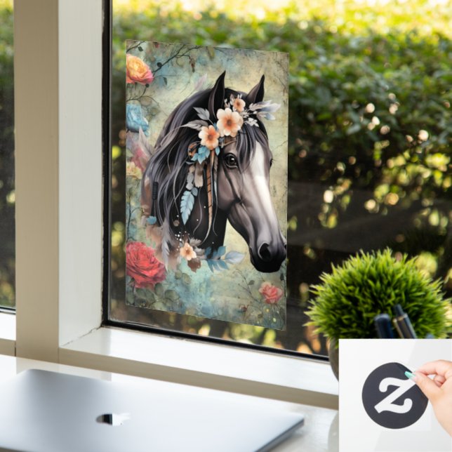 Autocollant Pour Fenêtre  Brown horse in flowers. (Bureau)
