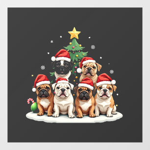 Autocollant Pour Fenêtre Bulldog Christmas Tree Santa Hat Puppy Amateurs