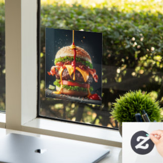 Autocollant Pour Fenêtre Burger avec sauce éclaboussante