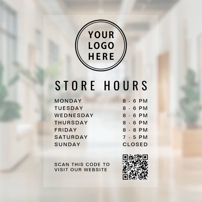Autocollant Pour Fenêtre Business Hours Logo QR Code (Business Hours Logo QR Code Window Cling)