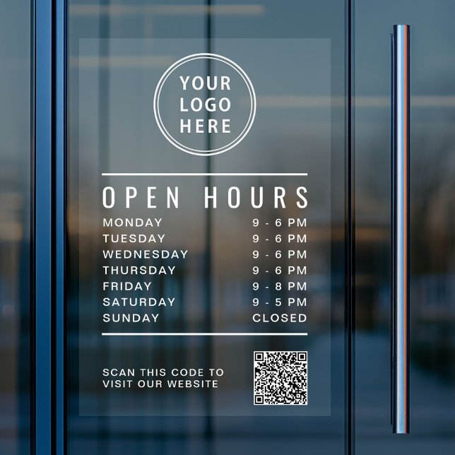 Autocollant Pour Fenêtre Business Logo Open Hours Create Your QR Code (Business Logo Open Hours Create Your QR Code Window Cling)
