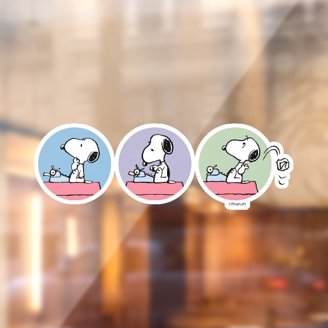 Autocollant Pour Fenêtre cacahuètes | Snoopy à la machine à écrire (Feuille 2)