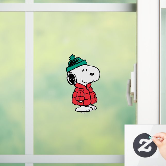 Autocollant Pour Fenêtre cacahuètes | Snoopy Chat d'hiver et Casquette (Maison)
