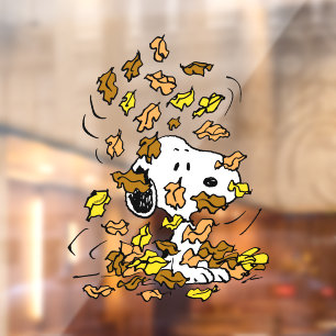 Autocollant Pour Fenêtre cacahuètes   Snoopy Pile de Feuilles