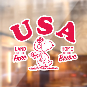 Autocollant Pour Fenêtre cacahuètes   Snoopy USA Land of the Free