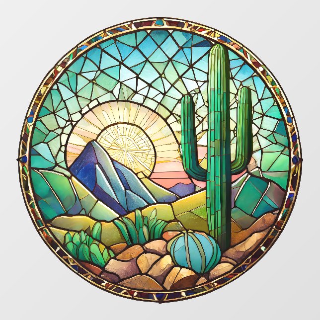 Autocollant Pour Fenêtre Cactus Sunrise Desert Verre Tiré (Feuille)