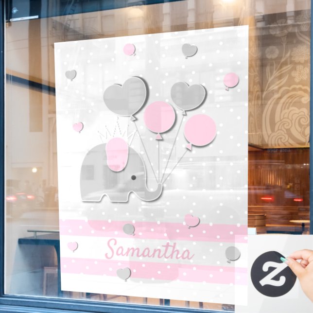 Autocollant Pour Fenêtre Cadeau de salle de fête pour bébé éléphants ballon (Fenêtre de café)