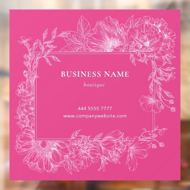 Autocollant Pour Fenêtre Cadre Floral Blanc Rose Salon Boutique Entreprise (Feuille 2)