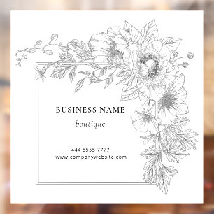 Autocollant Pour Fenêtre Cadre Floral Élégant Noir & Blanc Salon Boutique