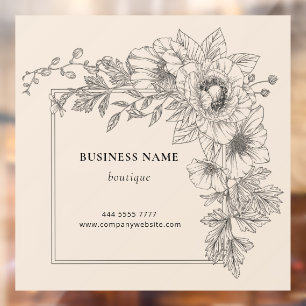 Autocollant Pour Fenêtre Cadre Floral Noir Beige Élégant Salon de Manucure