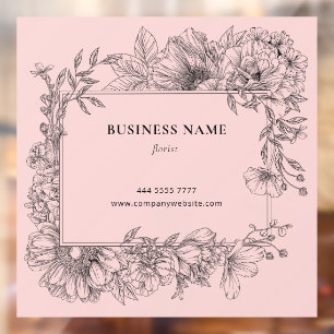Autocollant Pour Fenêtre Cadre Floral Noir Élégant Salon Fleuriste sur Fond