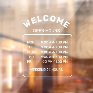 Autocollant Pour Fenêtre Café à heures d'ouverture minimaliste blanc à marq