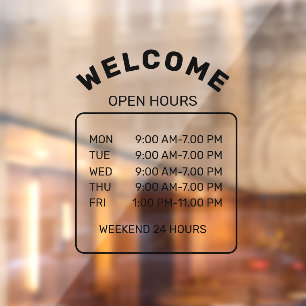 Autocollant Pour Fenêtre Café à heures d'ouverture minimaliste noir à marqu