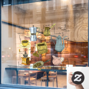 Autocollant Pour Fenêtre Café-Boutique Rustique Tiré À La Main