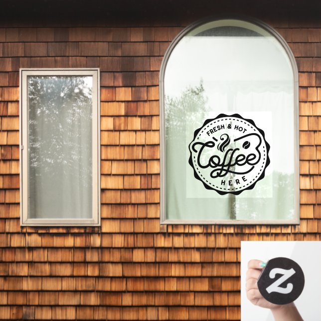 Autocollant Pour Fenêtre Café frais et chaud ici (Fenêtre d'accueil)