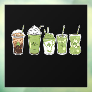 Autocollant Pour Fenêtre Café Latte Vert Mignon Irlandais St Patrick's Day