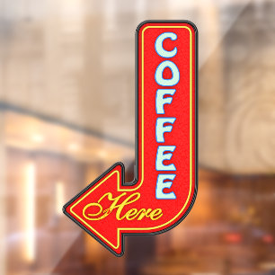 Autocollant Pour Fenêtre Café vintage Ici Flèche Gauche