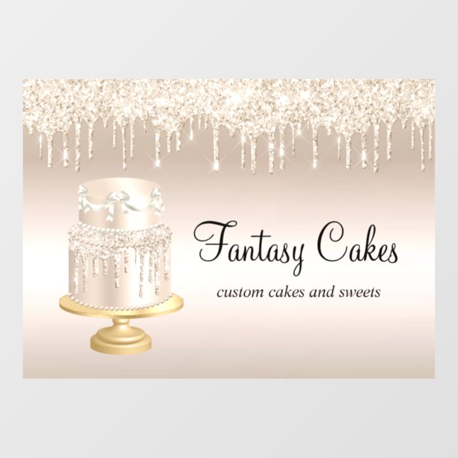 Autocollant Pour Fenêtre Cake Bakery Gold Glitter Drips (Feuille)
