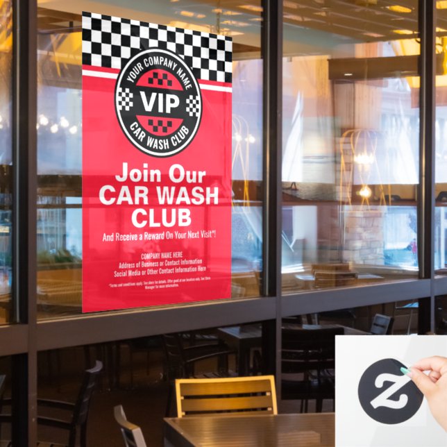 Autocollant Pour Fenêtre Car Wash Club - Racing À damiers Drapeau Rewards (Fenêtre du restaurant)