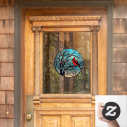 Autocollant Pour Fenêtre Cardinal Rouge d'Hiver Perché Faux Vitrail