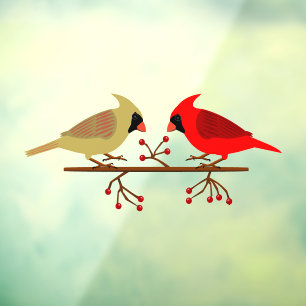 Autocollant Pour Fenêtre Cardinaux de Noël mignons et baies rouges