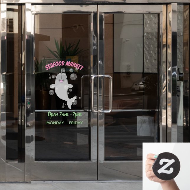 Autocollant Pour Fenêtre Caricature de bulles de narval joyeux (Porte de bureau)