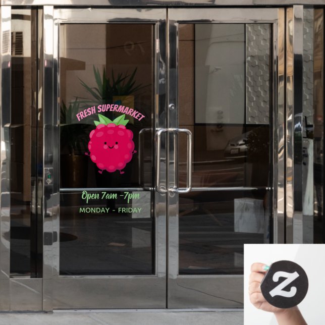 Autocollant Pour Fenêtre Caricature de framboise très heureuse (Porte de bureau)