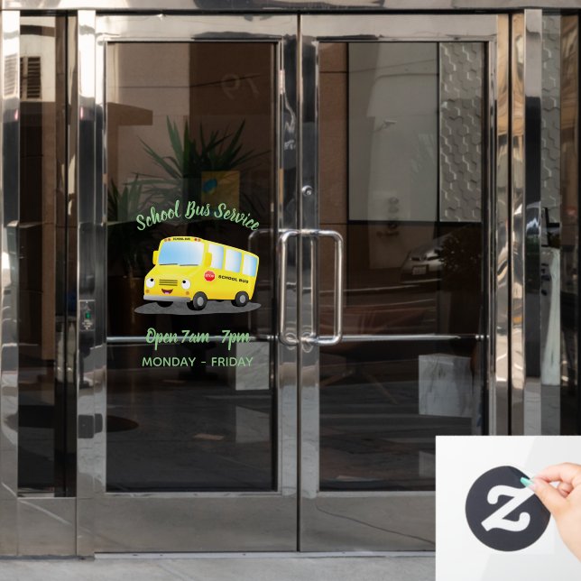 Autocollant Pour Fenêtre Caricature du bus scolaire jaune joyeux (Porte de bureau)
