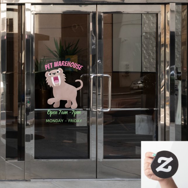 Autocollant Pour Fenêtre Caricature du tigre mignon Saber Toothed Smilodon (Porte de bureau)