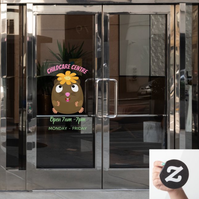 Autocollant Pour Fenêtre Caricature joyeuse de cobaye mignonne (Porte de bureau)