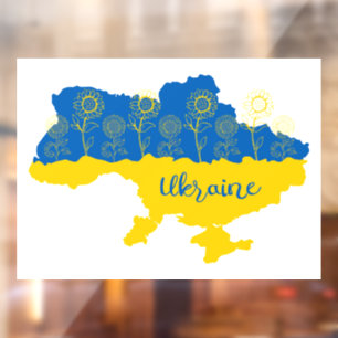 Autocollant Pour Fenêtre Carte de l'Ukraine avec tournesol et drapeau ukrai