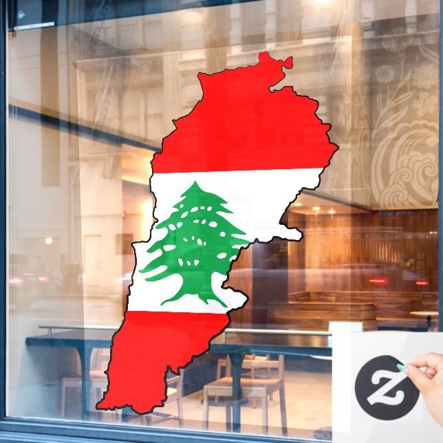 Autocollant Pour Fenêtre Carte du Liban avec drapeau (Fenêtre de café)