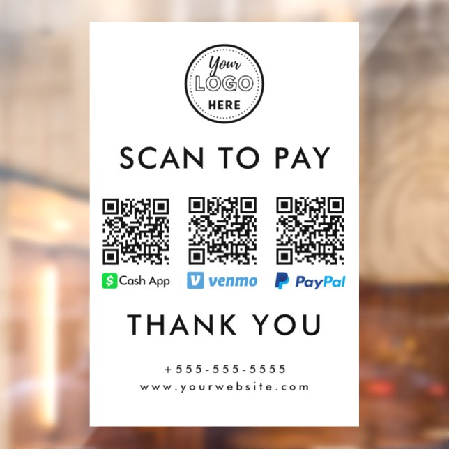 Autocollant Pour Fenêtre Cash App Venmo Paypal QR Code Scan to Pay Logo (Feuille 2)