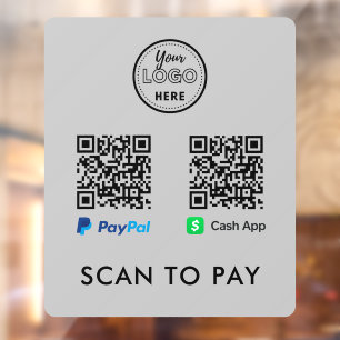 Autocollant Pour Fenêtre CashApp Paypal QR Code Scan to Pay Logo Grey