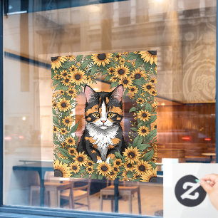 Autocollant Pour Fenêtre Chat calicot du Maryland et fleurs de Susan aux ye
