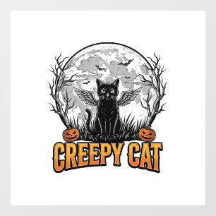 Autocollant Pour Fenêtre Chat effrayant Halloween Dessin de gravure vintage