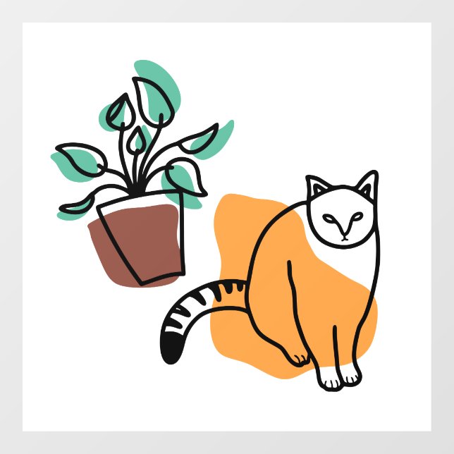 Autocollant Pour Fenêtre Chat et le plante (Feuille)