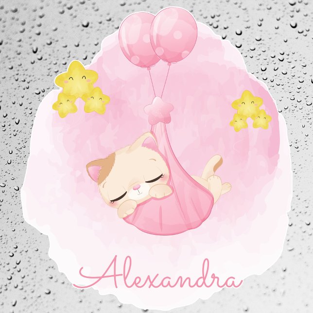 Autocollant Pour Fenêtre Chat Kitty rose rose mignon (Personalized Cute Sleeping Pink Kitty Cat Window Cling )
