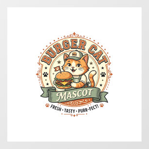 Autocollant Pour Fenêtre Chat mascotte Burger Chat mascotte Fast Food Chat