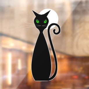 Autocollant Pour Fenêtre Chat noir aux yeux verts Halloween Lune