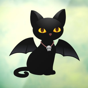 Autocollant Pour Fenêtre Chat noir de vampire d'Halloween avec ailes Clin f