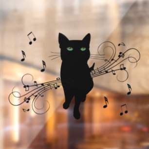 Autocollant Pour Fenêtre Chat noir entouré de notes de musique chuchotantes