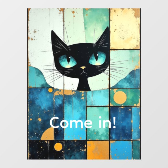 Autocollant Pour Fenêtre Chat noir Whimsical personnalisable (Feuille)