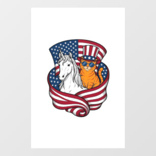 Autocollant Pour Fenêtre Chat patriotique et licorne vintage vector design_