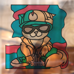 Autocollant Pour Fenêtre Chat Retro Street Relaxant Drôle