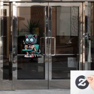Autocollant Pour Fenêtre Chat zombie amateur de café