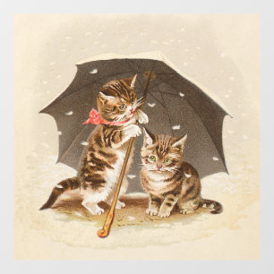 Autocollant Pour Fenêtre Chatons vintage sous un parapluie art de chat anti