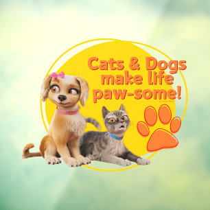 Autocollant Pour Fenêtre Chats & Chiens Font De La Vie Paw-some !